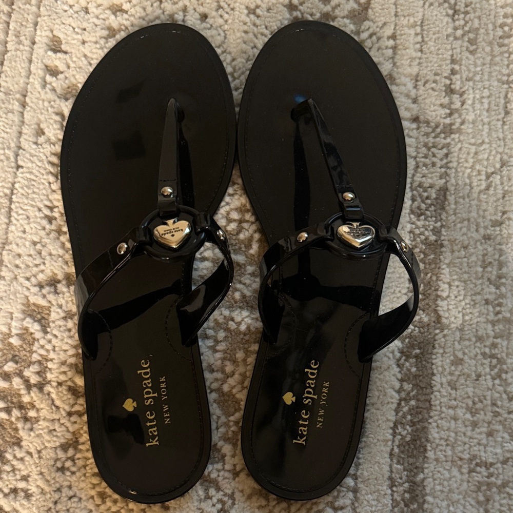 Kate Spade Glossy Black Heart Sandals